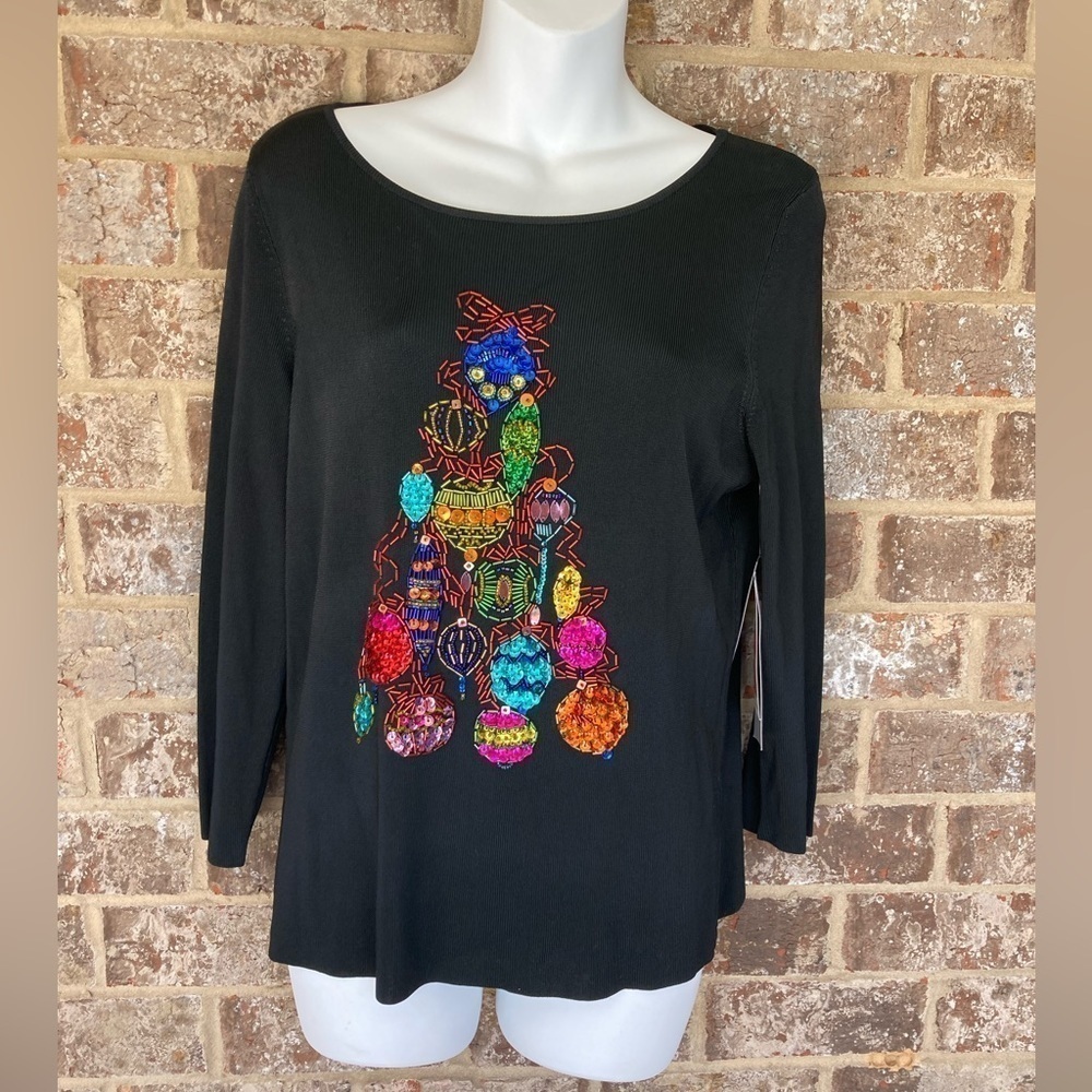 Lucia Burns Black Beaded Christmas Tree Holiday XLarge New With Tags